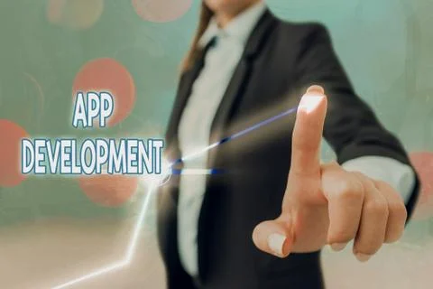 Text sign showing App Development. Conceptual photo producing computer software Stock Photos