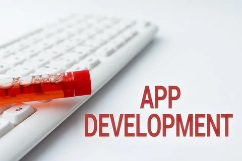 Text sign showing App Development. Business approach the act or process by which Stockfoto's