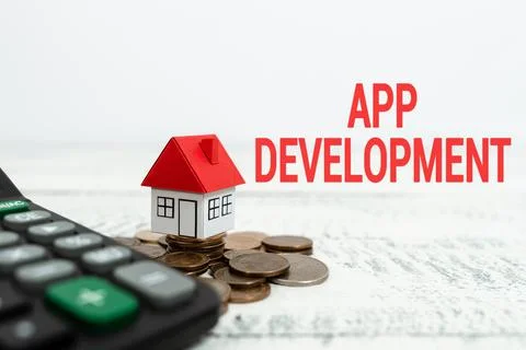 Text sign showing App Development. Word for the act or process by which a mobile Stockfoto's