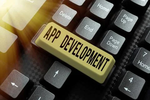 Text sign showing App Development. Word Written on producing computer software Stock Photos
