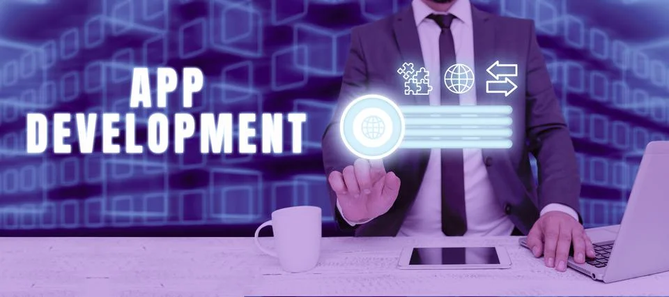 Text sign showing App Development. Business showcase producing computer software Foto stock