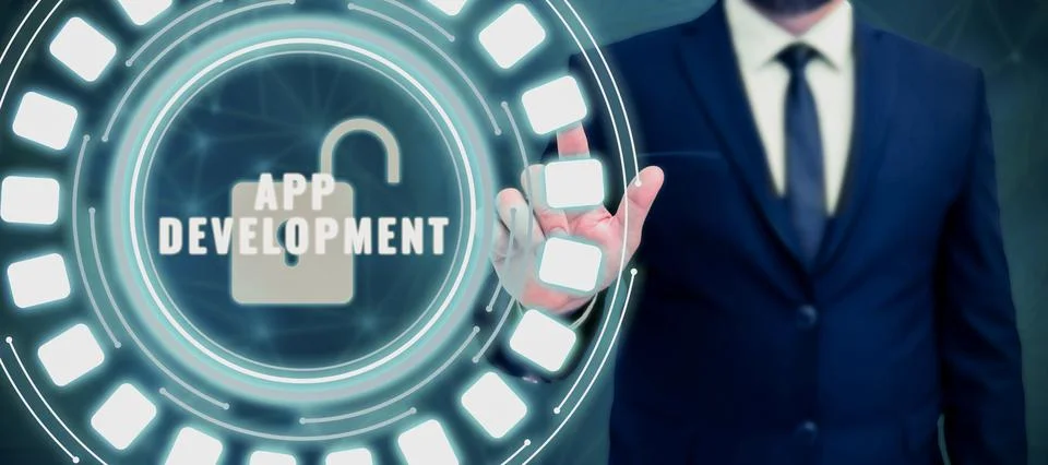 Text sign showing App Development. Internet Concept gathering of showing for the Stock Photos