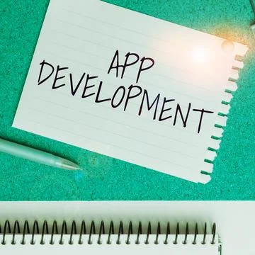 Text sign showing App Development. Business approach Development services for Stock Photos