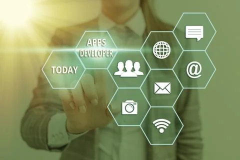 Text sign showing Apps Developer. Conceptual photo Graphic artist Software 写真素材