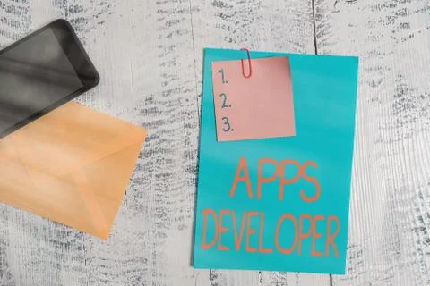 Text sign showing Apps Developer. Conceptual photo Graphic artist Software 写真素材