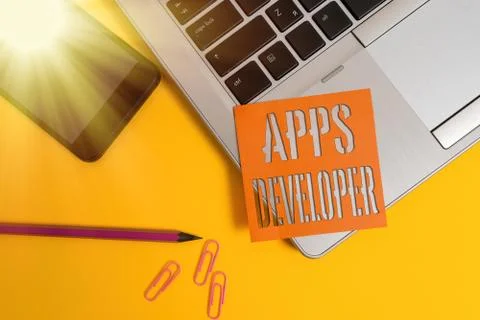 Text sign showing Apps Developer. Conceptual photo Graphic artist Software Stock Photos