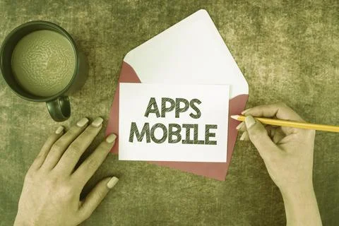 Text sign showing Apps Mobile. Business idea computer program designed to run on Foto stock
