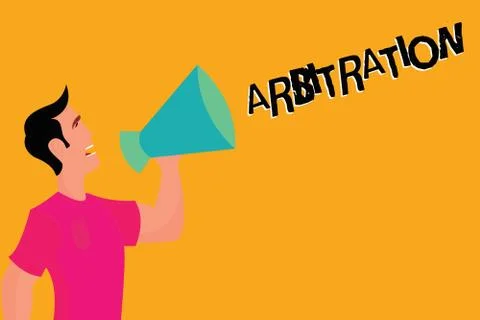Text sign showing Arbitration. Conceptual photo Use of an arbitrator to settle a Stock Illustration