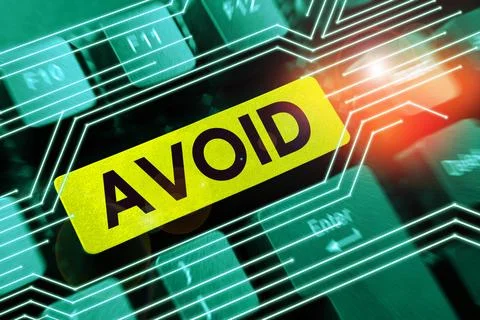 Text sign showing Avoid. Word Written on Contrive not to meet someone Stop Foto stock