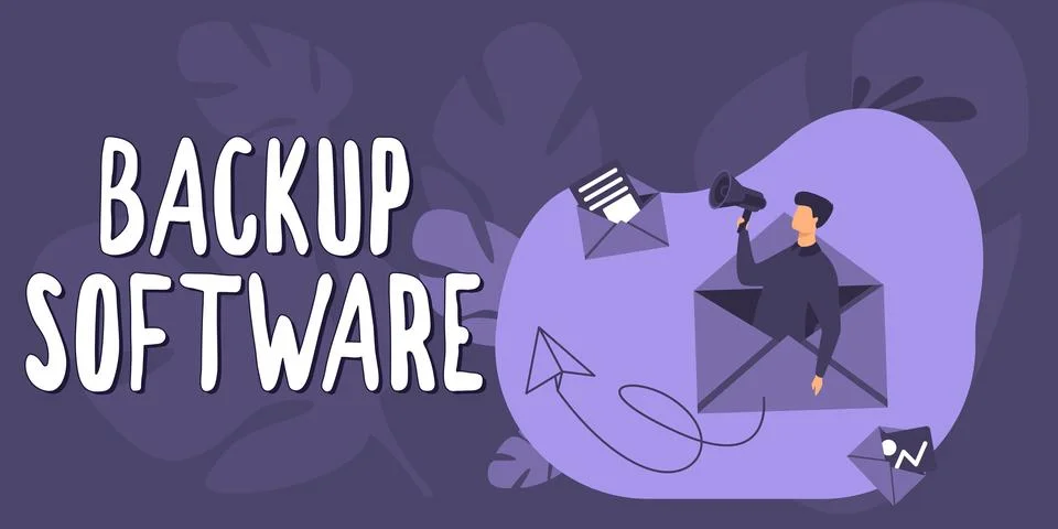 Text sign showing Backup Software. Internet Concept create extra exact copies of Stock Illustration