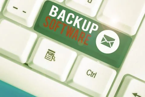 Text sign showing Backup Software. Conceptual photo create extra exact copies of Stock Photos