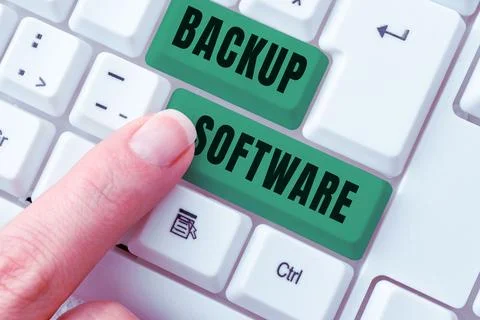 Text sign showing Backup Software. Business concept create extra exact copies of Foto stock
