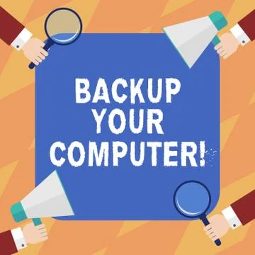 Text sign showing Backup Your Computer. Conceptual photo Produce exact copy in Illustrazione stock