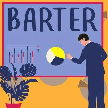 Text sign showing Barter. Concept meaning trade by exchanging one commodity for イラスト素材