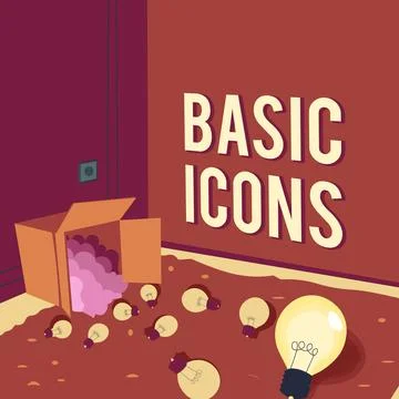 Text sign showing Basic Icons. Business idea pictogram or ideogram displayed on 스톡 일러스트