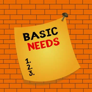 Text sign showing Basic Needs. Conceptual photo something that you must have in Illustrazione stock