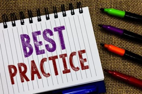 Text sign showing Best Practice. Conceptual photo Method Systematic Touchstone Stockfoto's