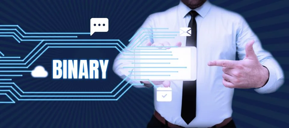 Text sign showing Binary. Internet Concept relating to using or denoting system Stock Photos