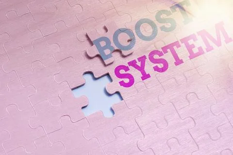 Text sign showing Boost System. Conceptual photo Rejuvenate Upgrade Strengthen Stock Photos