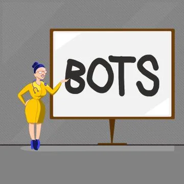 Text sign showing Bots. Conceptual photo Automated program that runs over the Ilustración de archivo