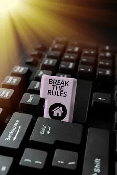 Text sign showing Break The Rules. Business showcase Make changes do everything Stock Photos