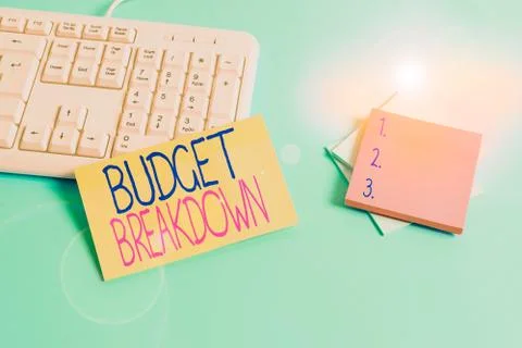 Text sign showing Budget Breakdown. Conceptual photo dividing the cost of Fotos Stock