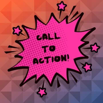 Text sign showing Call To Action. Conceptual photo Encourage Decision Move to Illustrazione stock
