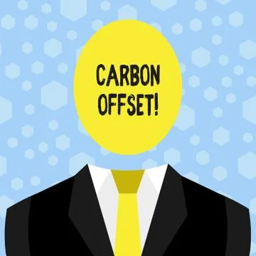 Text sign showing Carbon Offset. Conceptual photo Reduction in emissions of Illustrazione stock
