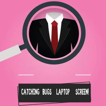 Text sign showing Catching Bugs Laptop Screen. Conceptual photo Computer system Illustrazione stock