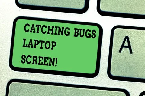 Text sign showing Catching Bugs Laptop Screen. Conceptual photo Computer system Stock Photos
