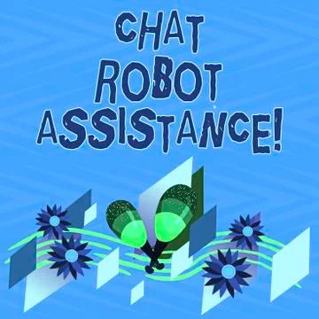 Text sign showing Chat Robot Assistance. Conceptual photo answers customer Illustrazione stock