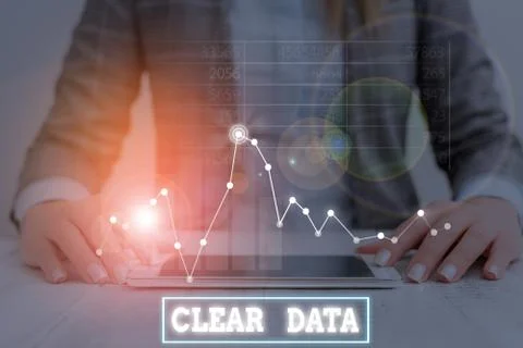 Text sign showing Clear Data. Conceptual photo act of removing unwanted data or Stock Photos