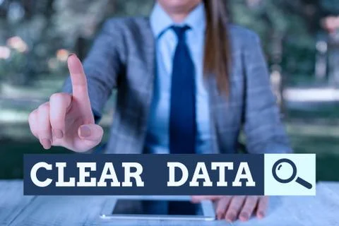 Text sign showing Clear Data. Conceptual photo act of removing unwanted data or Stock Photos