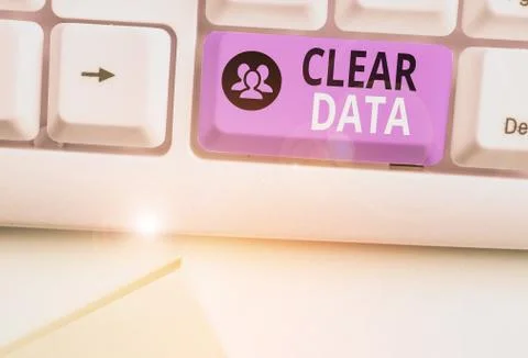 Text sign showing Clear Data. Conceptual photo act of removing unwanted data or Stock Photos