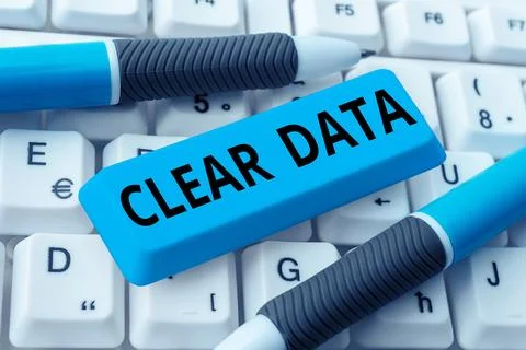 Text sign showing Clear Data. Business concept act of removing unwanted data or Stock Photos