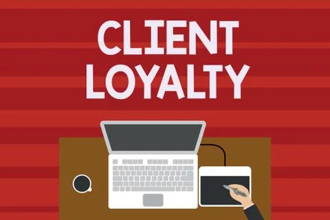 Text sign showing Client Loyalty. Conceptual photo The result of consistently Ilustração Stock