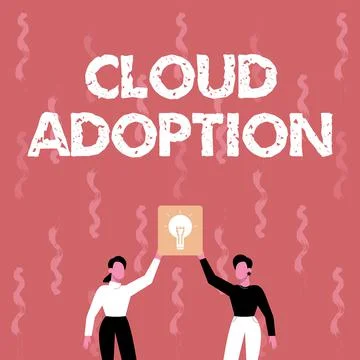 Text sign showing Cloud Adoption. Concept meaning strategic move by Illustrazione stock