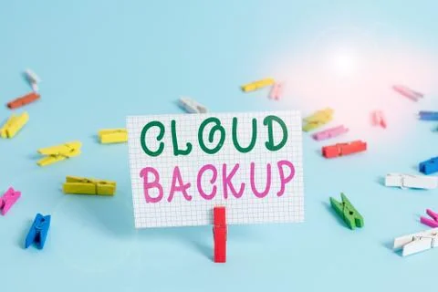 Text sign showing Cloud Backup. Conceptual photo enable customers to remotely Foto stock