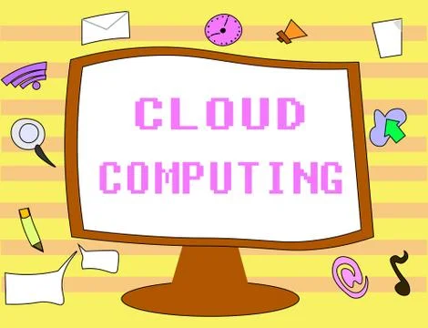 Text sign showing Cloud Computing. Conceptual photo use a network of remote Stock Illustration