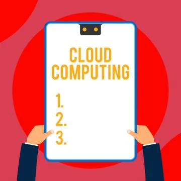Text sign showing Cloud Computing. Conceptual photo use a network of remote Stock Illustration