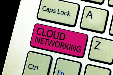 Text sign showing Cloud Networking. Conceptual photo is term describing access Stock Photos