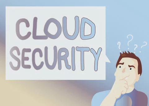 Text sign showing Cloud Security. Conceptual photo Protect the stored Illustrazione stock