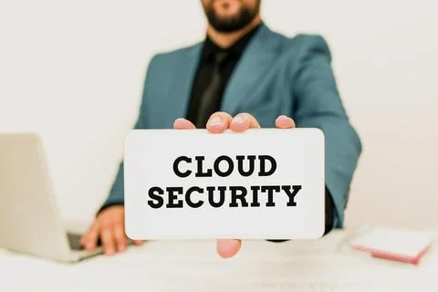 Text sign showing Cloud Security. Business overview Imposing a secured system of Foto stock