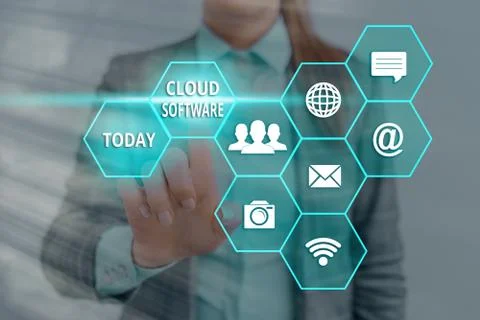 Text sign showing Cloud Software. Conceptual photo Programs used in Storing 스톡 사진