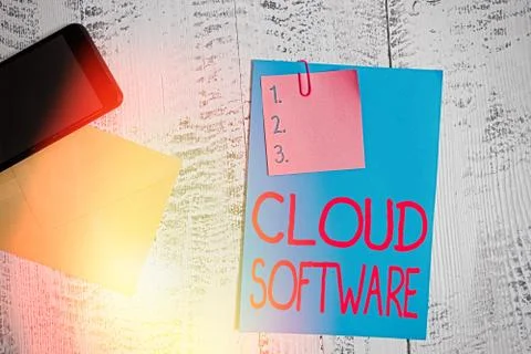 Text sign showing Cloud Software. Conceptual photo Programs used in Storing 스톡 사진