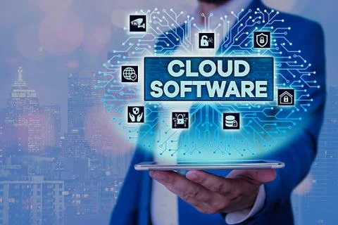 Text sign showing Cloud Software. Conceptual photo Programs used in Storing 库存照片