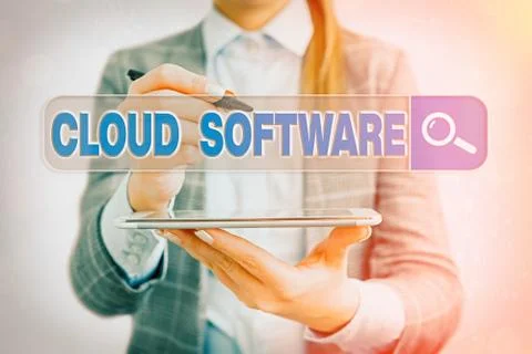 Text sign showing Cloud Software. Conceptual photo Programs used in Storing 스톡 사진