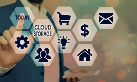 Text sign showing Cloud Storage. Conceptual photo the digital data is stored and Stock Photos