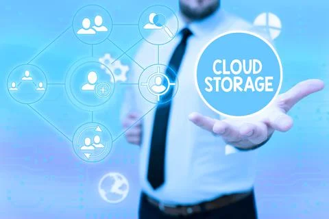Text sign showing Cloud Storage. Concept meaning computing connect devices to Foto stock