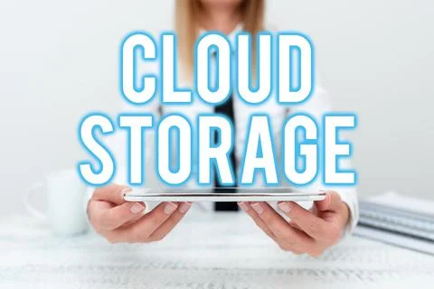 Text sign showing Cloud Storage. Business showcase computing connect devices to Stock Photos